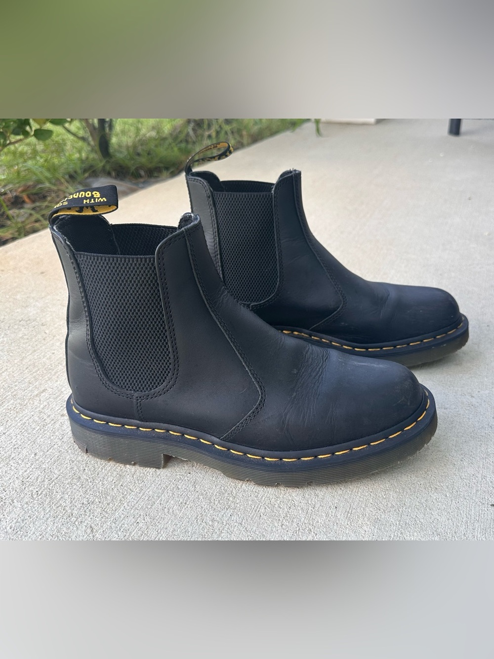 Doc Martens Black Chelsea Ankle Boots with Yellow Stitching